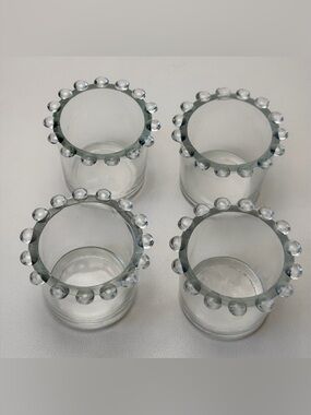 Clear Glass Tea Light Votive Bobble Rim 4pcs Set Wedding Party Table Setting